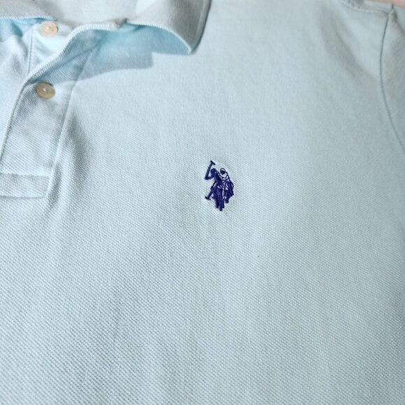 U.S. Polo Assn. Polo Shirt Top Men's xl Turquoise with Blue Logo Short Sleeve - Picture 7 of 8